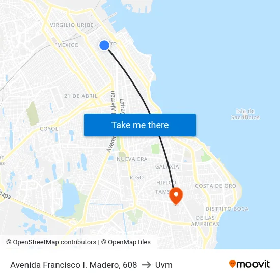Avenida Francisco I. Madero, 608 to Uvm map