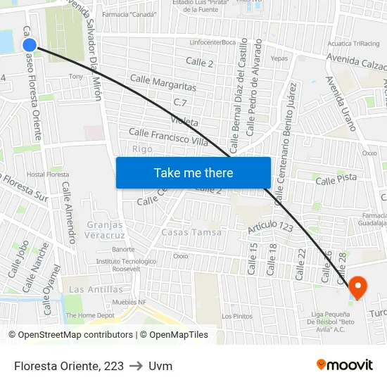 Floresta Oriente, 223 to Uvm map