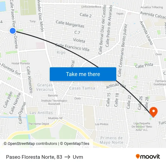 Paseo Floresta Norte, 83 to Uvm map
