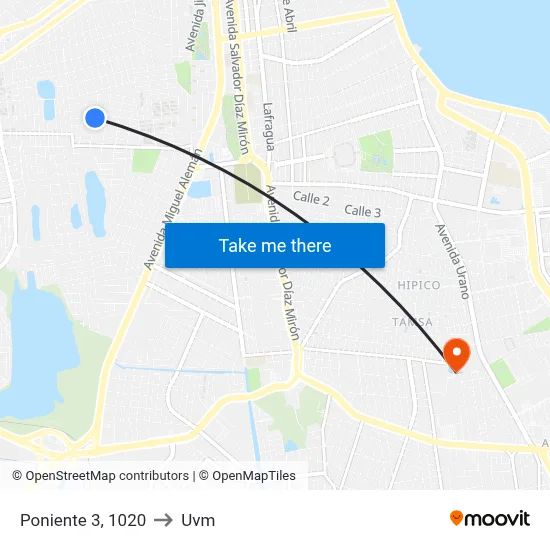 Poniente 3, 1020 to Uvm map