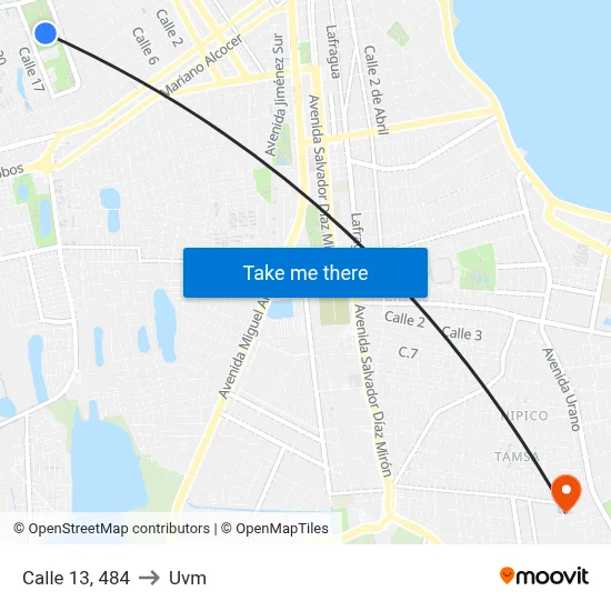 Calle 13, 484 to Uvm map