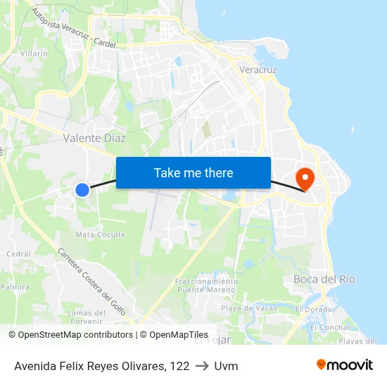 Avenida Felix Reyes Olivares, 122 to Uvm map