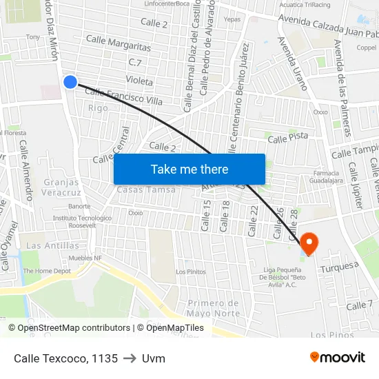 Calle Texcoco, 1135 to Uvm map