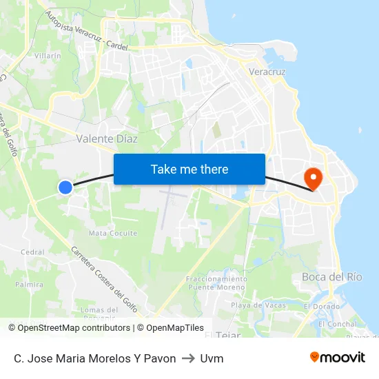 C. Jose Maria Morelos Y Pavon to Uvm map