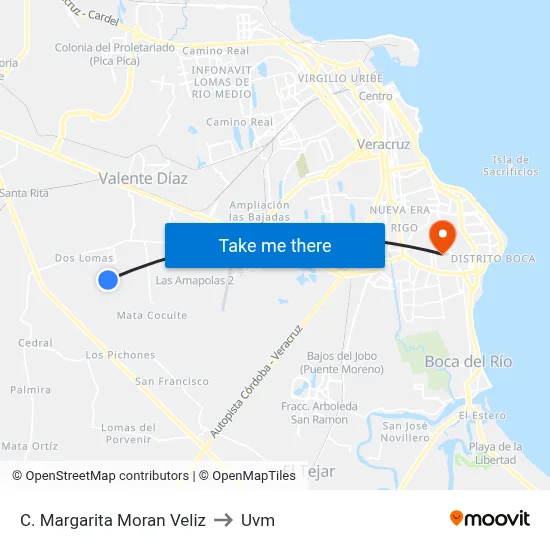 C. Margarita Moran Veliz to Uvm map