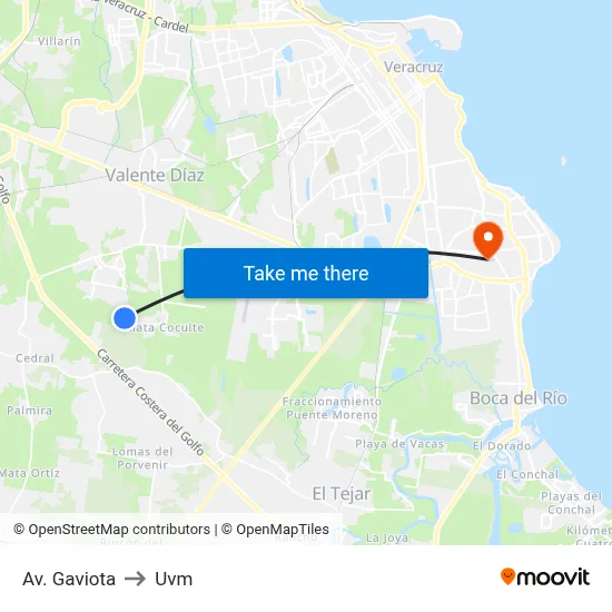 Av. Gaviota to Uvm map