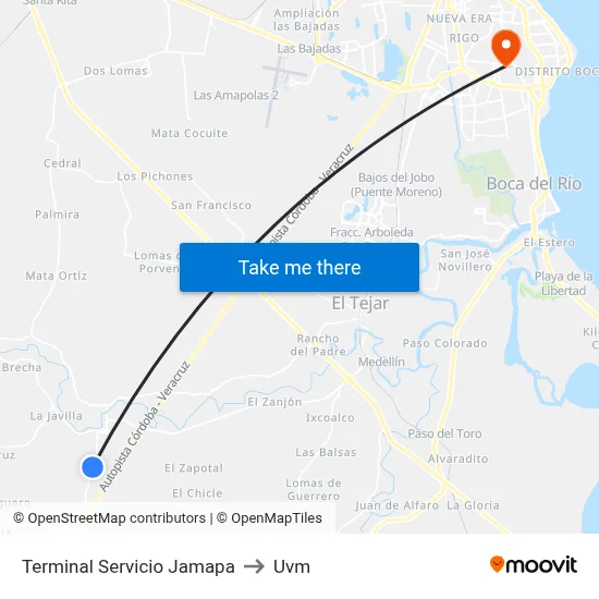 Terminal Servicio Jamapa to Uvm map