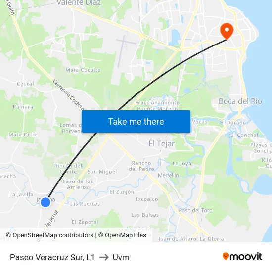 Paseo Veracruz Sur, L1 to Uvm map