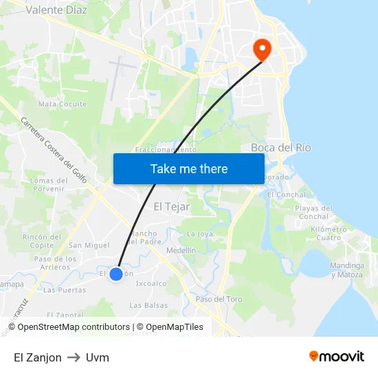 El Zanjon to Uvm map