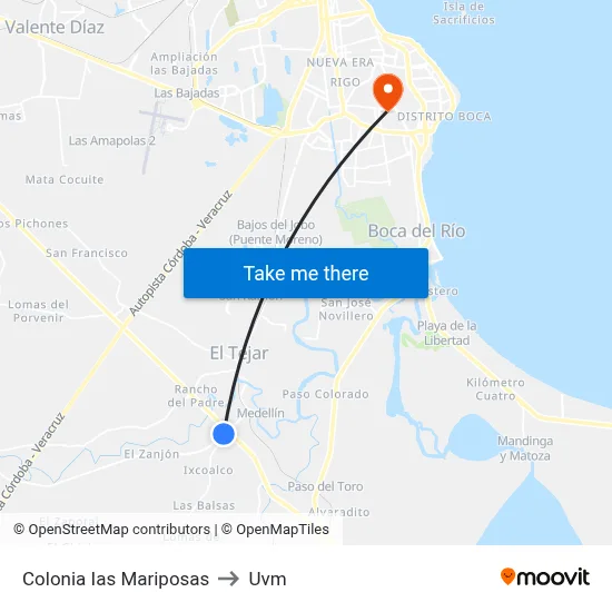 Colonia Ias Mariposas to Uvm map