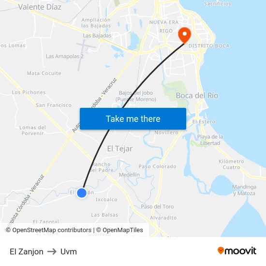 El Zanjon to Uvm map