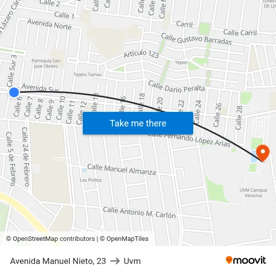 Avenida Manuel Nieto, 23 to Uvm map