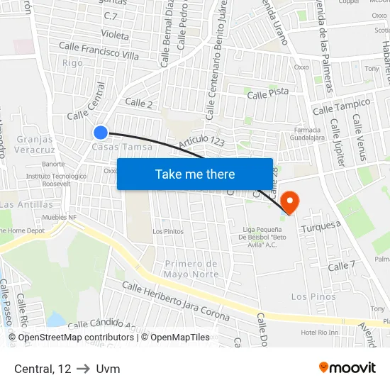 Central, 12 to Uvm map