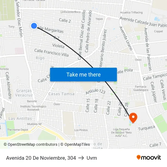 Avenida 20 De Noviembre, 304 to Uvm map