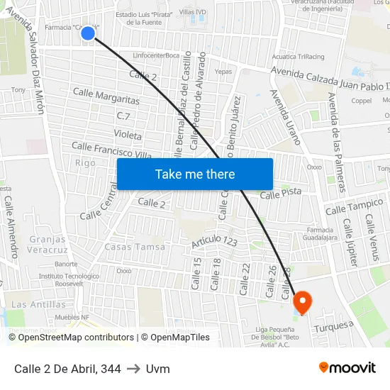 Calle 2 De Abril, 344 to Uvm map