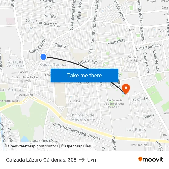 Calzada Lázaro Cárdenas, 308 to Uvm map
