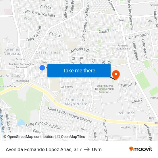 Avenida Fernando López Arias, 317 to Uvm map