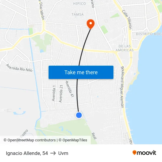 Ignacio Allende, 54 to Uvm map