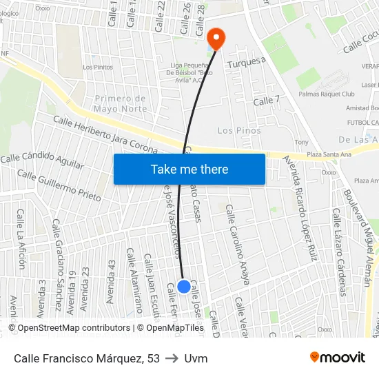 Calle Francisco Márquez, 53 to Uvm map