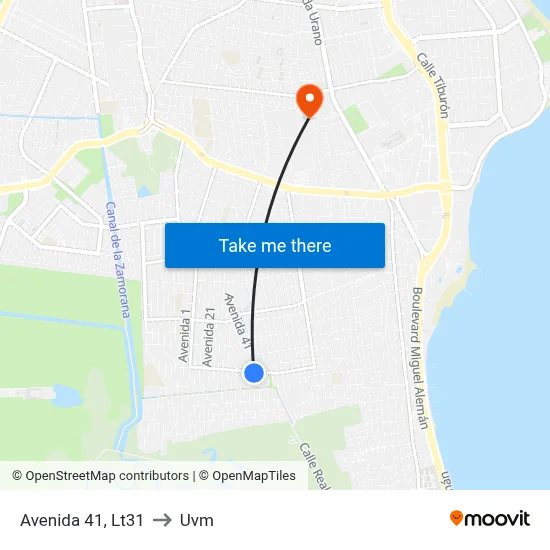 Avenida 41, Lt31 to Uvm map