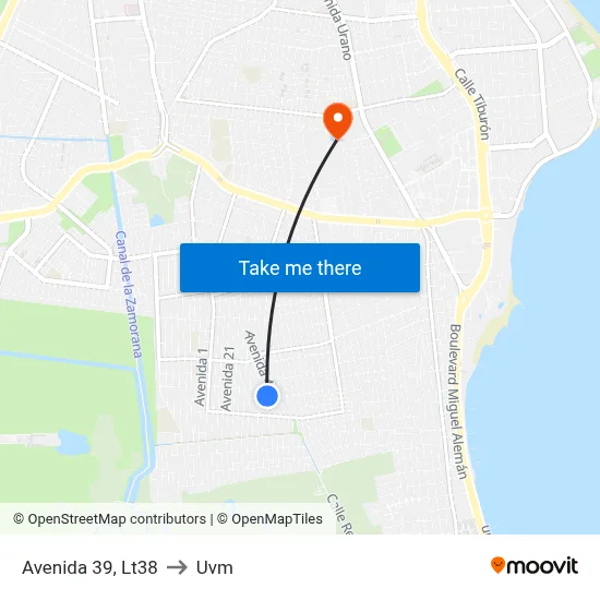 Avenida 39, Lt38 to Uvm map