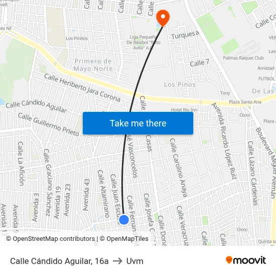 Calle Cándido Aguilar, 16a to Uvm map