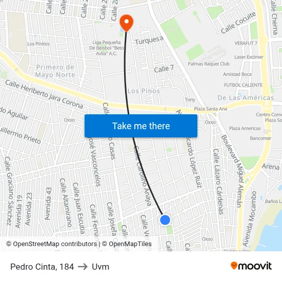 Pedro Cinta, 184 to Uvm map