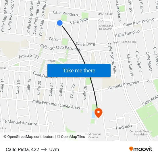Calle Pista, 422 to Uvm map