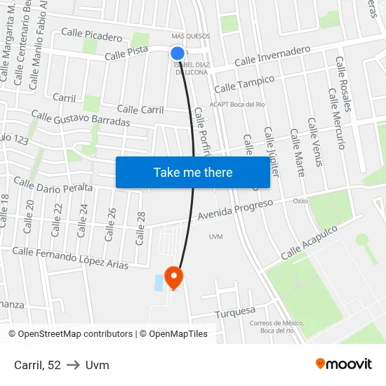 Carril, 52 to Uvm map