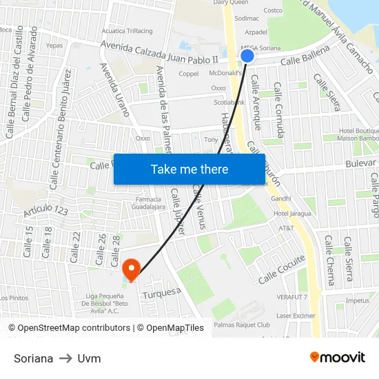 Soriana to Uvm map
