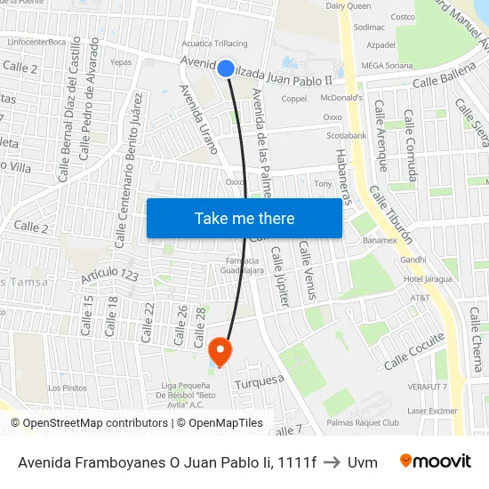 Avenida Framboyanes O Juan Pablo Ii, 1111f to Uvm map