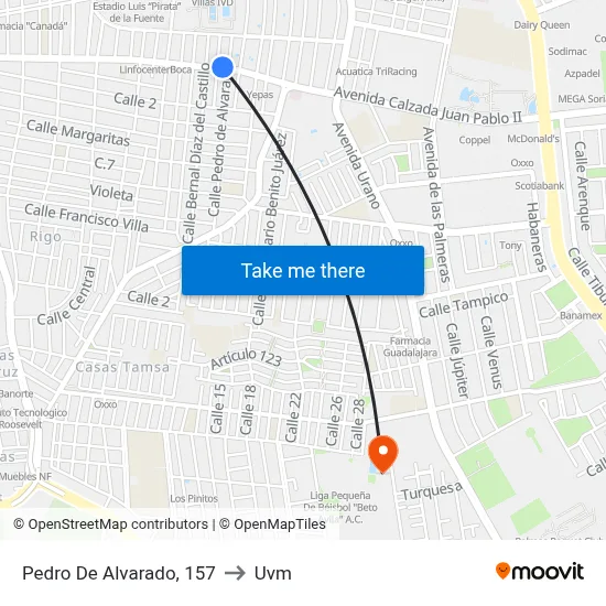 Pedro De Alvarado, 157 to Uvm map