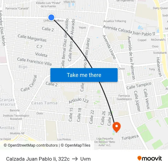 Calzada Juan Pablo Ii, 322c to Uvm map