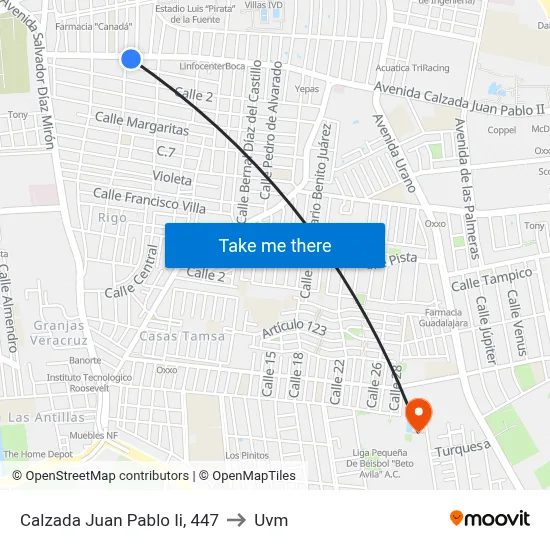 Calzada Juan Pablo Ii, 447 to Uvm map
