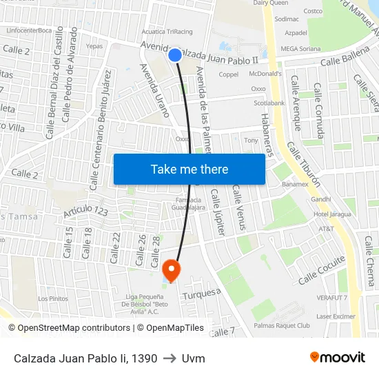 Calzada Juan Pablo Ii, 1390 to Uvm map