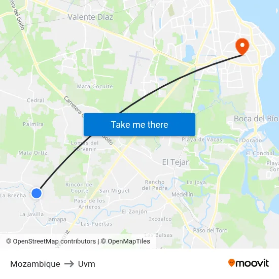 Mozambique to Uvm map