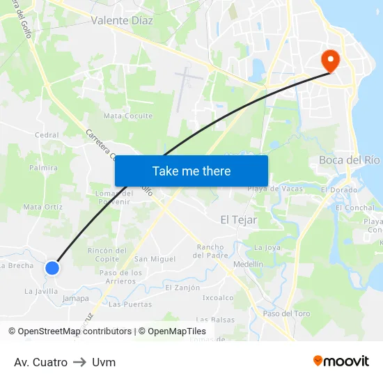 Av. Cuatro to Uvm map