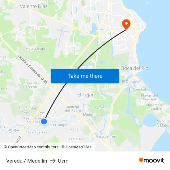 Vereda / Medellin to Uvm map