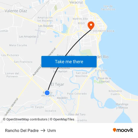 Rancho Del Padre to Uvm map