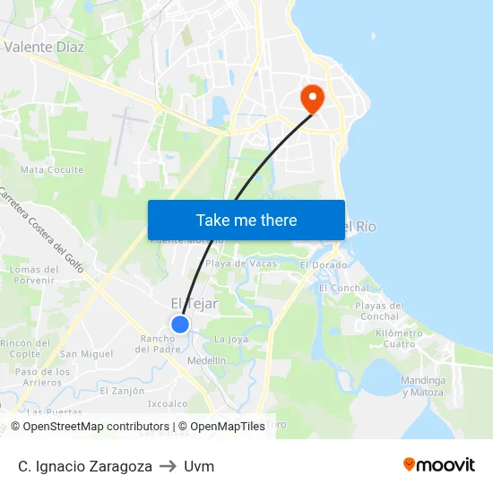 C. Ignacio Zaragoza to Uvm map