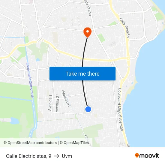 Calle Electricistas, 9 to Uvm map