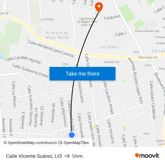 Calle Vicente Suárez, Lt3 to Uvm map
