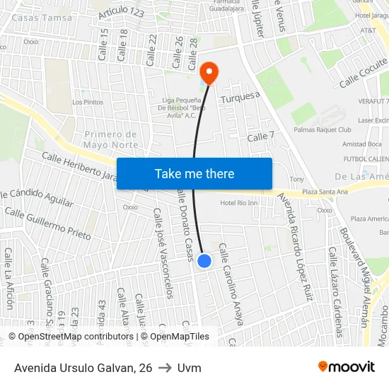Avenida Ursulo Galvan, 26 to Uvm map