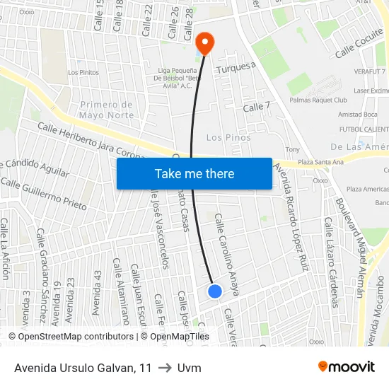 Avenida Ursulo Galvan, 11 to Uvm map