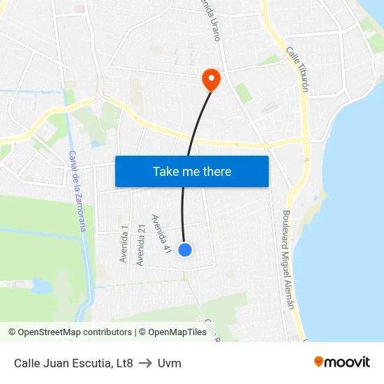 Calle Juan Escutia, Lt8 to Uvm map