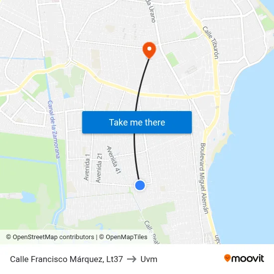 Calle Francisco Márquez, Lt37 to Uvm map