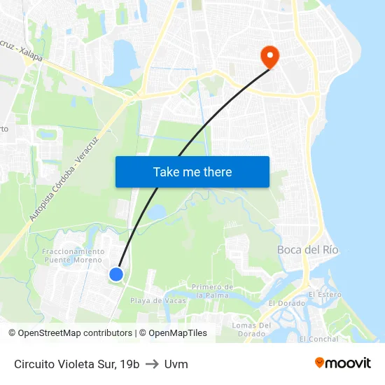 Circuito Violeta Sur, 19b to Uvm map