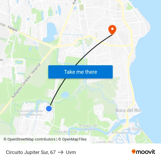 Circuito Jupiter Sur, 67 to Uvm map