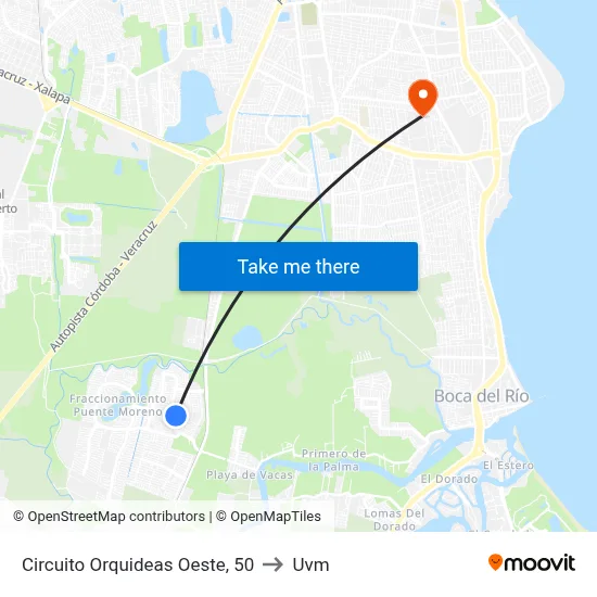 Circuito Orquideas Oeste, 50 to Uvm map