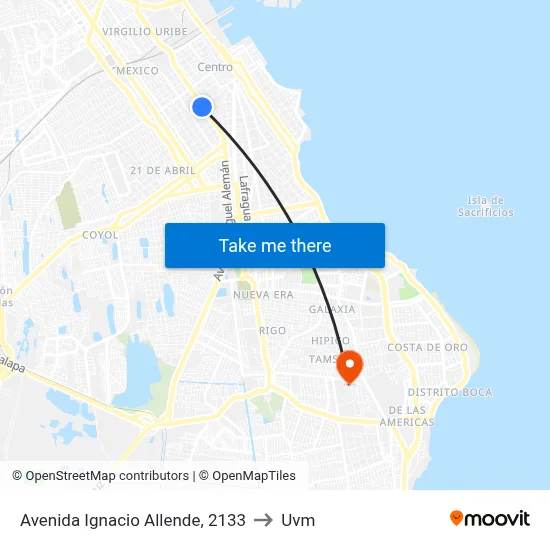 Avenida Ignacio Allende, 2133 to Uvm map